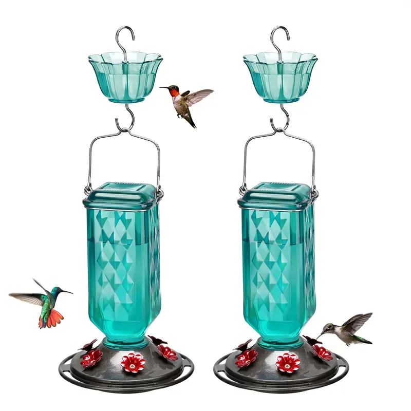Turquoise Kingsyard 24oz Leak Proof Glass Hummingbird Feeder with Ant Moat 2