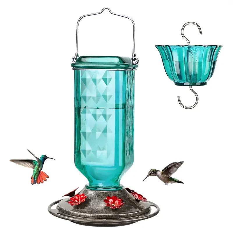Turquoise Kingsyard 24oz Leak Proof Glass Hummingbird Feeder with Ant Moat 3