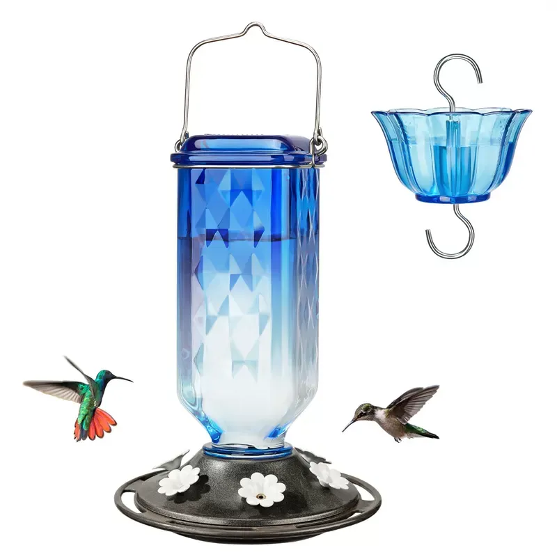 Blue Kingsyard 24oz Leak Proof Glass Hummingbird Feeder with Ant Moat 3