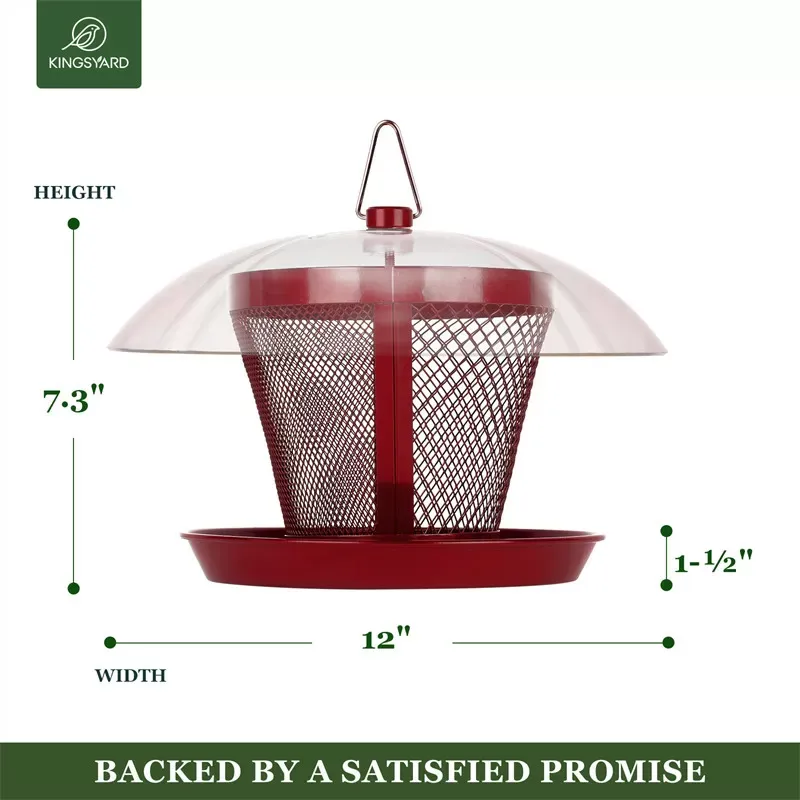 Red Kingsyard Dual-Use Metal Mesh Wild Bird Feeder with Weatherproof Dome 3