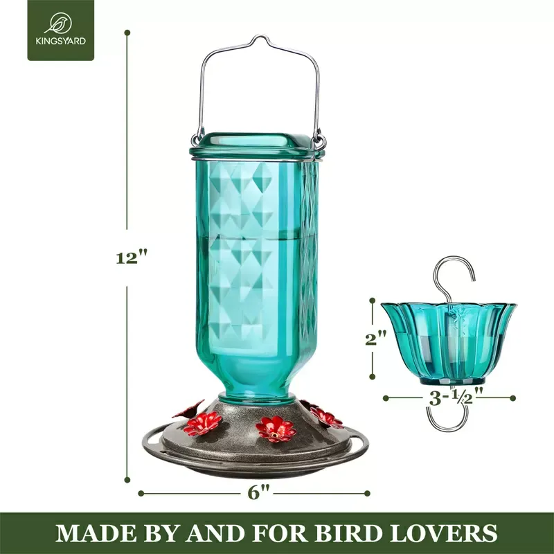 Turquoise Kingsyard 24oz Leak Proof Glass Hummingbird Feeder with Ant Moat 4