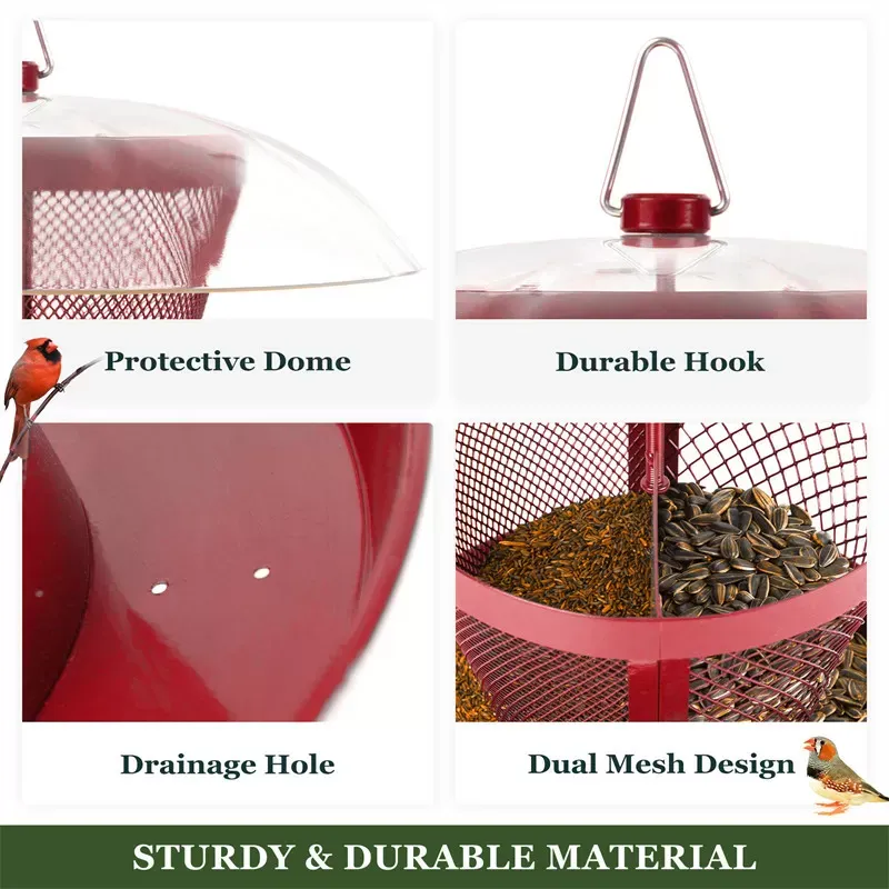 Red Kingsyard Dual-Use Metal Mesh Wild Bird Feeder with Weatherproof Dome 5