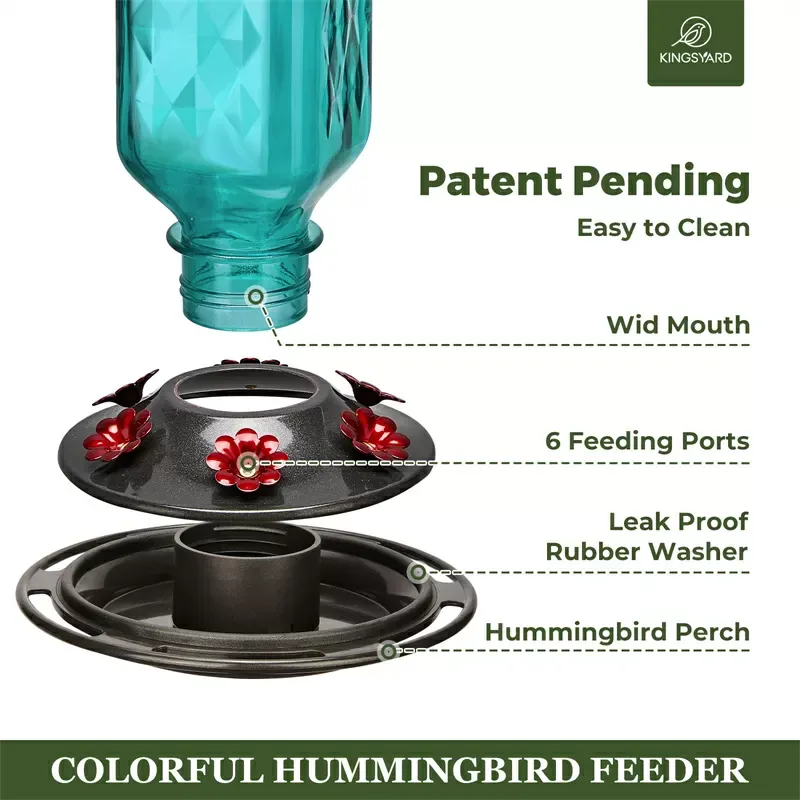 Turquoise Kingsyard 24oz Leak Proof Glass Hummingbird Feeder with Ant Moat 5