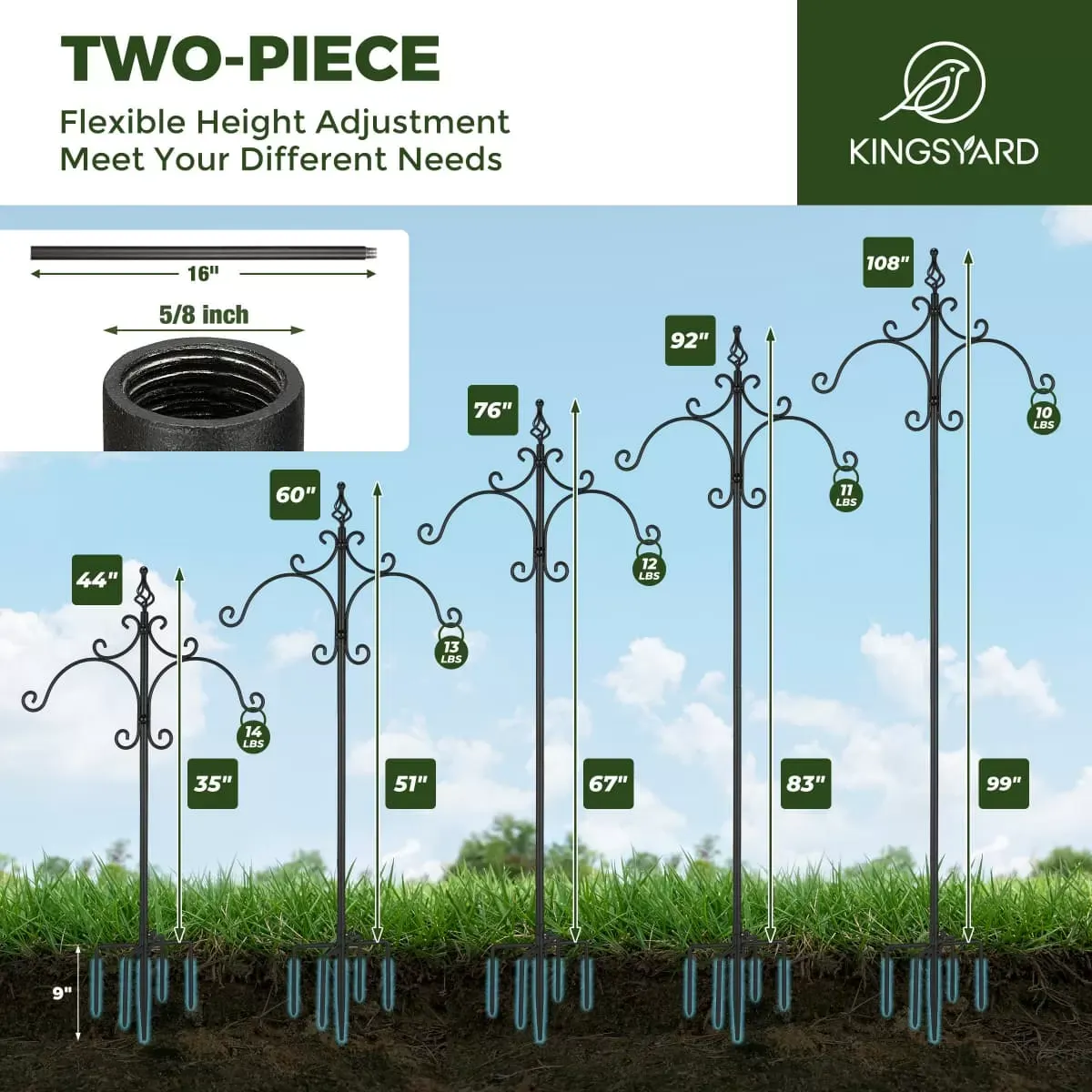 Kingsyard Heavy Duty Bird Feeder Pole with Shepherd Hooks 4