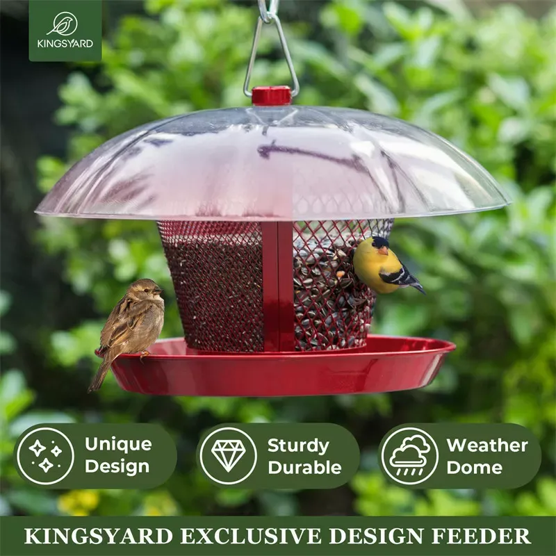 Red Kingsyard Dual-Use Metal Mesh Wild Bird Feeder with Weatherproof Dome 6