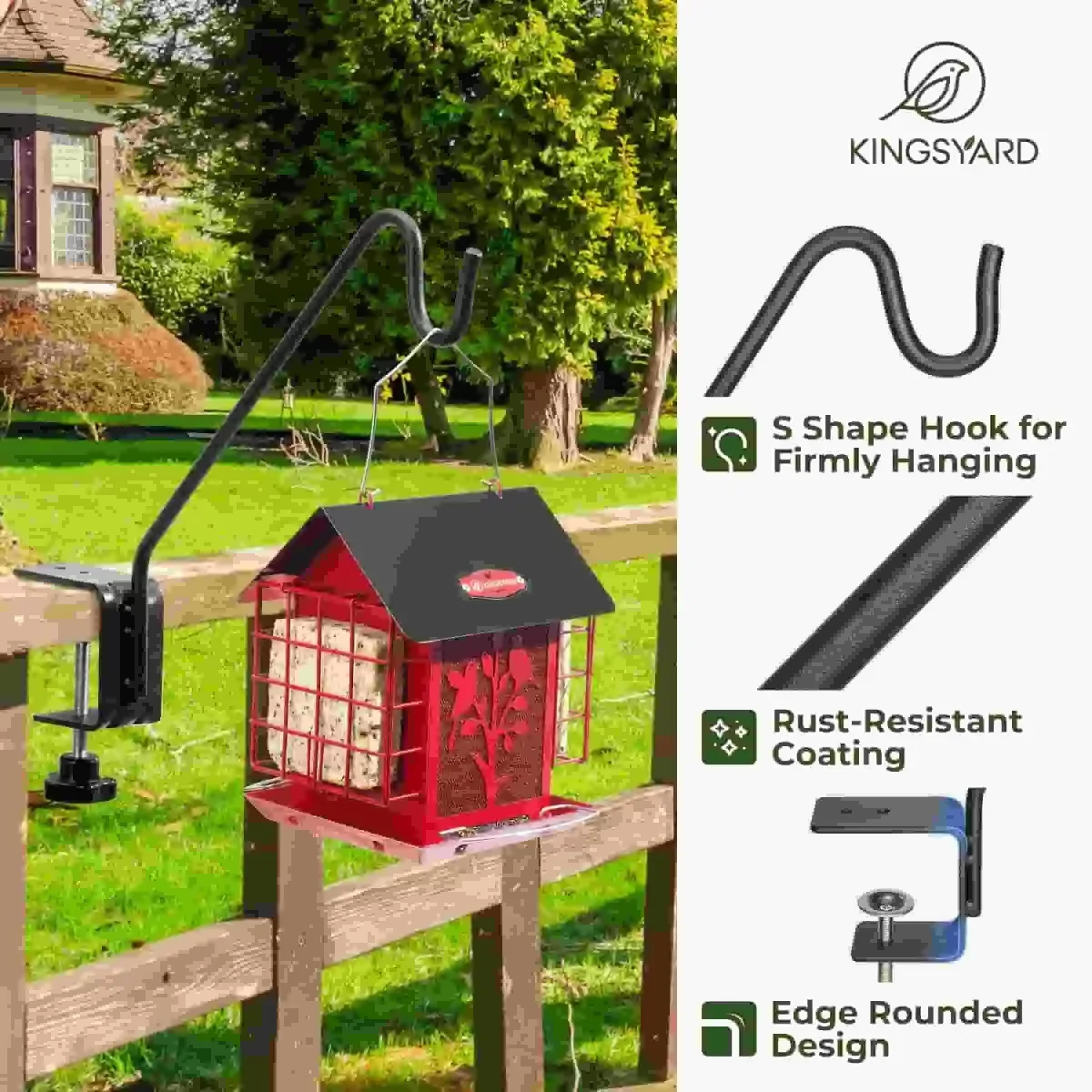 Kingsyard 10-Inch Heavy Duty Metal Deck Hook for Bird Feeders 5