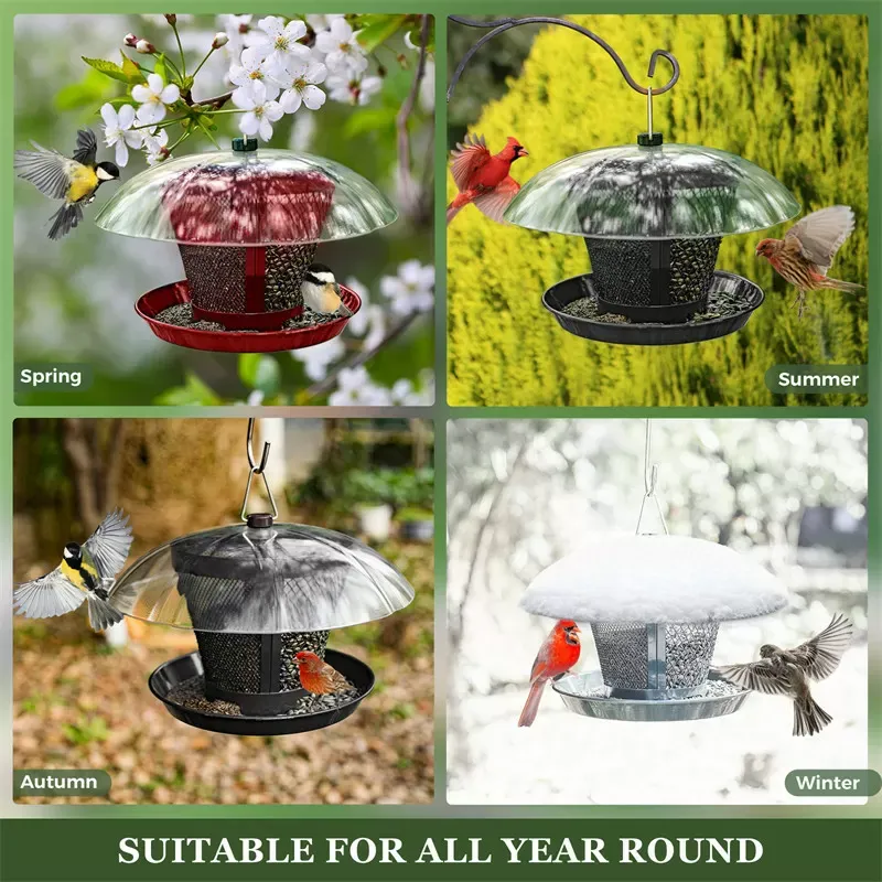 Red Kingsyard Dual-Use Metal Mesh Wild Bird Feeder with Weatherproof Dome 7