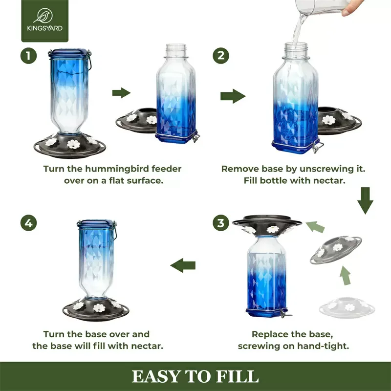 Blue Kingsyard 24oz Leak Proof Glass Hummingbird Feeder with Ant Moat 7