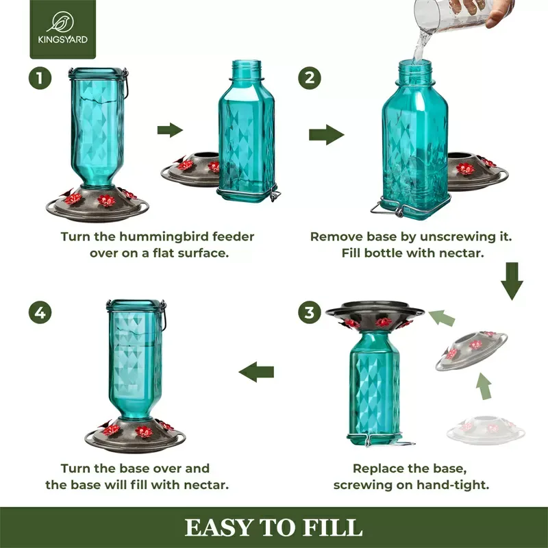 Turquoise Kingsyard 24oz Leak Proof Glass Hummingbird Feeder with Ant Moat 7