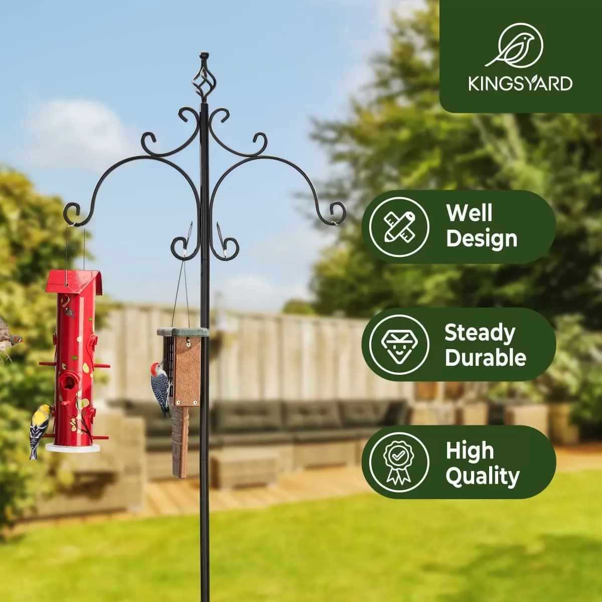 Kingsyard Heavy Duty Bird Feeder Pole with Shepherd Hooks 7