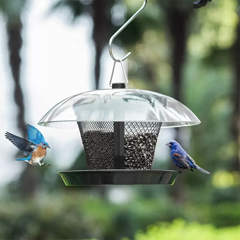 Iron Grey Kingsyard Dual-Use Metal Mesh Wild Bird Feeder with Weatherproof Dome 6