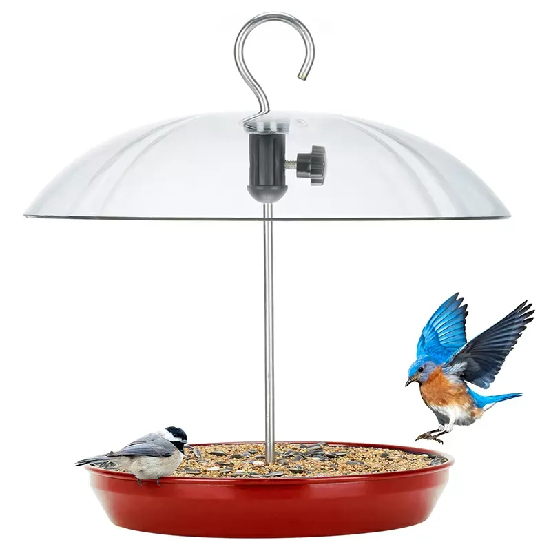 Red Kingsyard Adjustable Platform Bird Feeder with Squirrel Proof Design 2