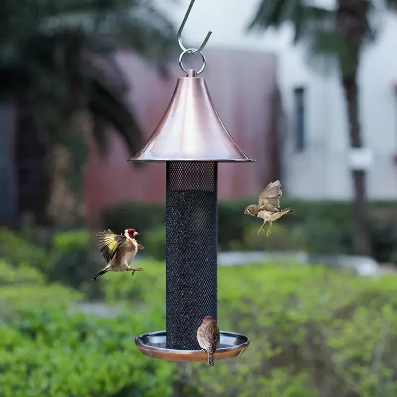 Brushed Copper Kingsyard Metal Tube Bird Feeder with Copper Roof 7