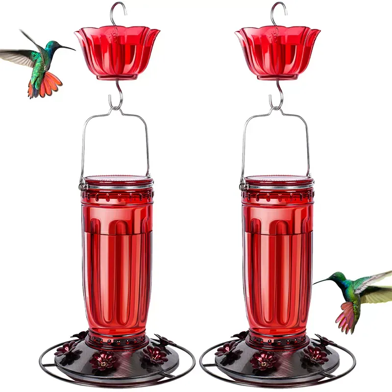 Red Kingsyard 16oz Glass Hummingbird Feeder With Ant Moat 2