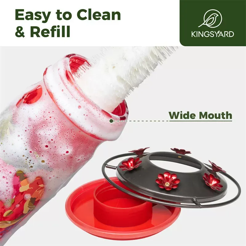 Kingsyard Round Glass Hummingbird Feeder with Flower Patterns 4