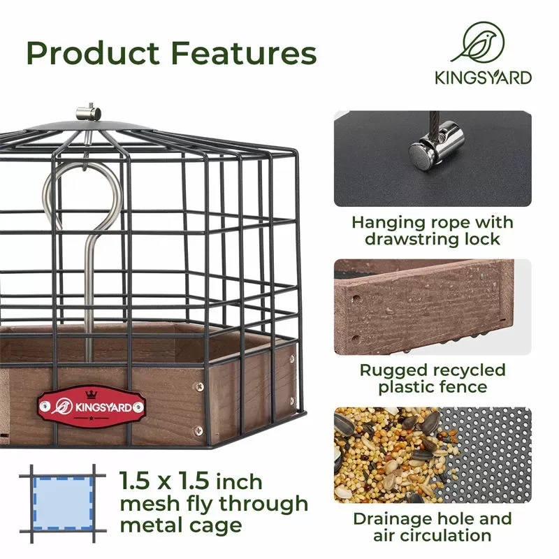 Brown Kingsyard Squirrel-Proof Platform Hanging Bird Feeder 5