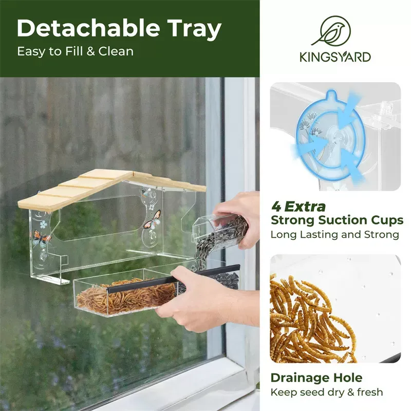 Kingsyard Window Hummingbird Feeder with Detachable Tray 4
