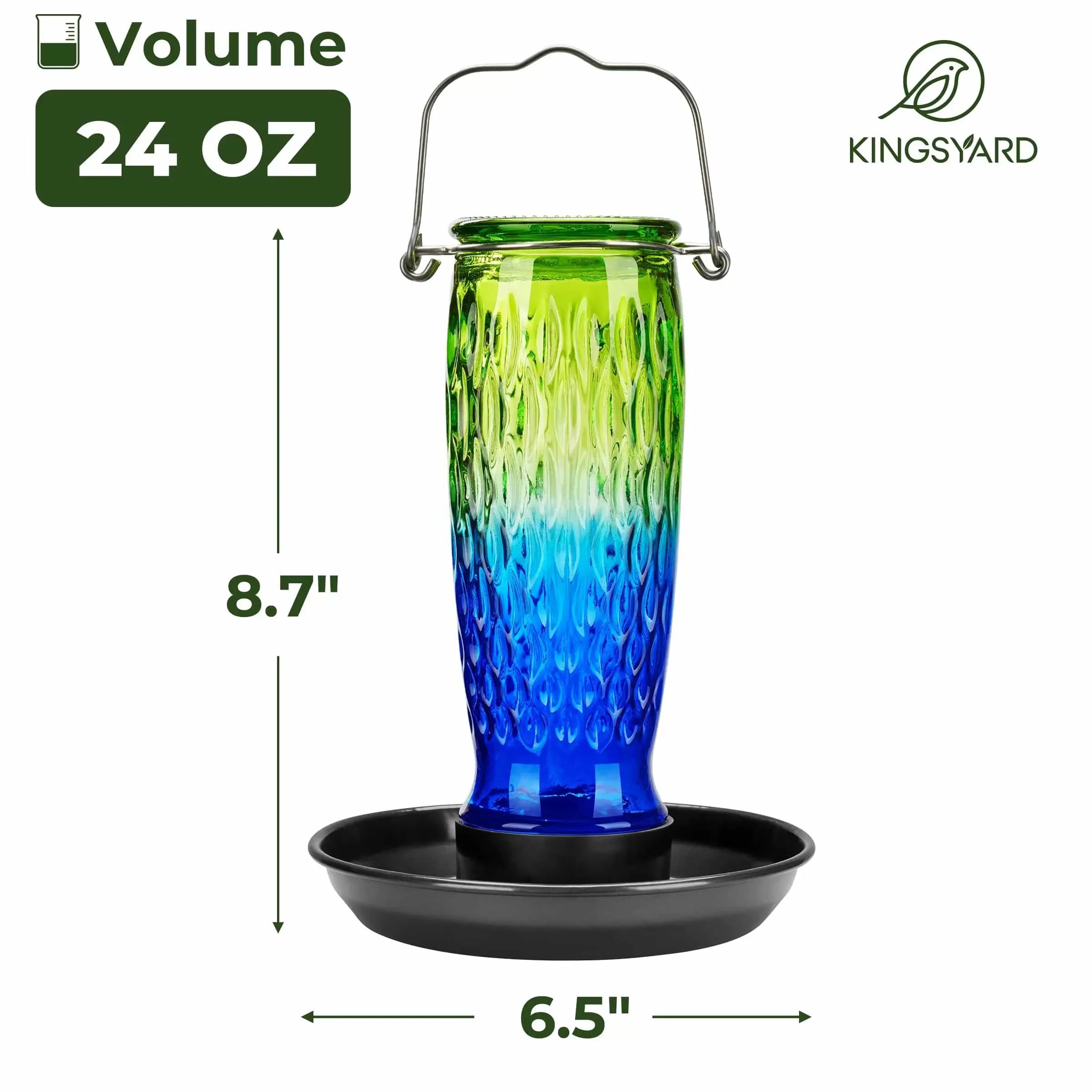 Green & Blue Kingsyard 24oz Large Capacity Glass Bird Water Feeder 3