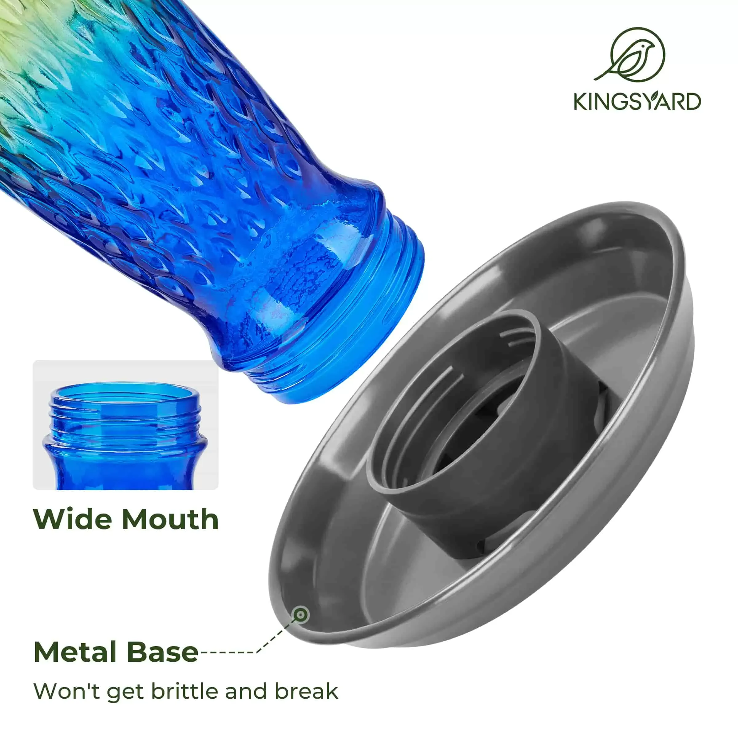 Green & Blue Kingsyard 24oz Large Capacity Glass Bird Water Feeder 4