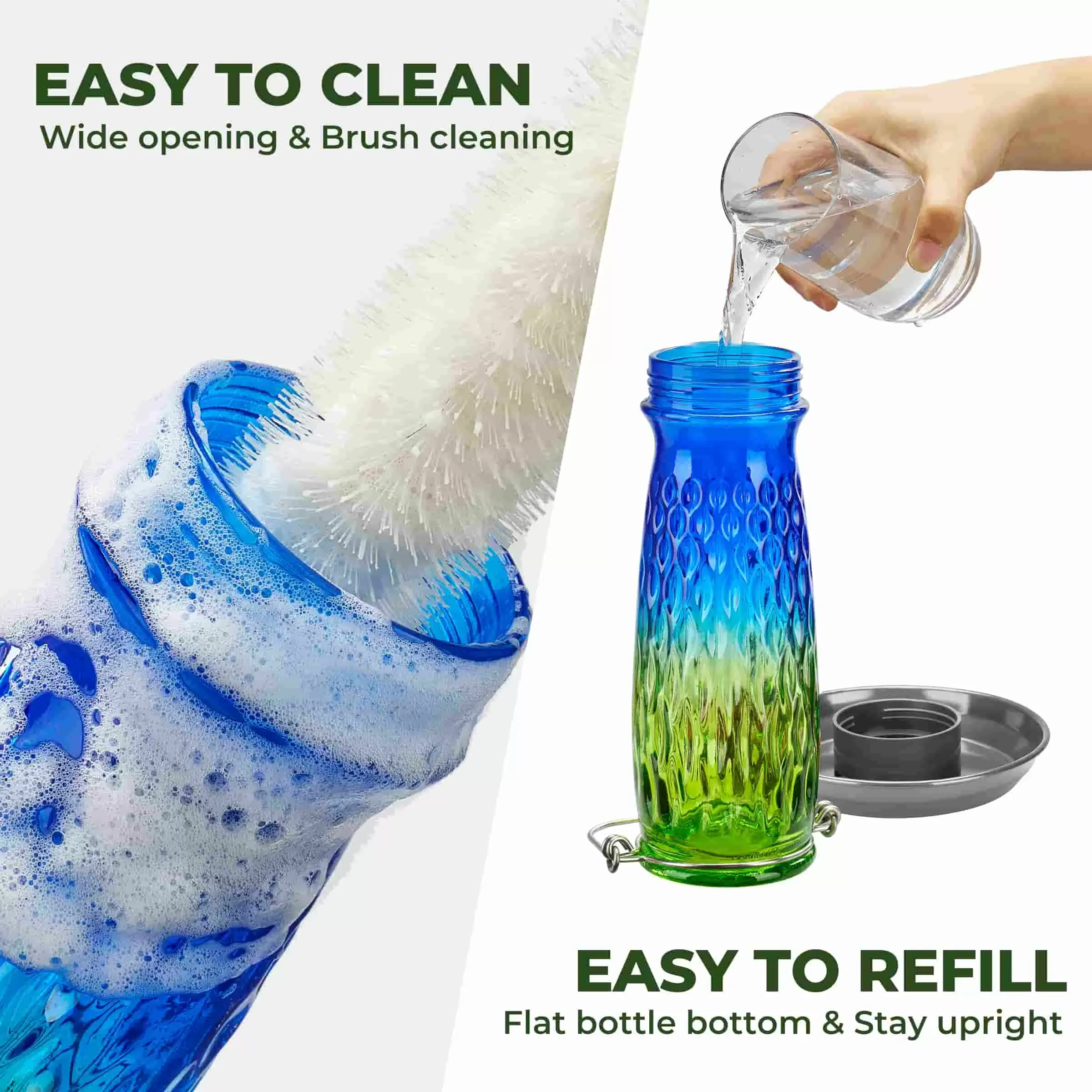 Green & Blue Kingsyard 24oz Large Capacity Glass Bird Water Feeder 5