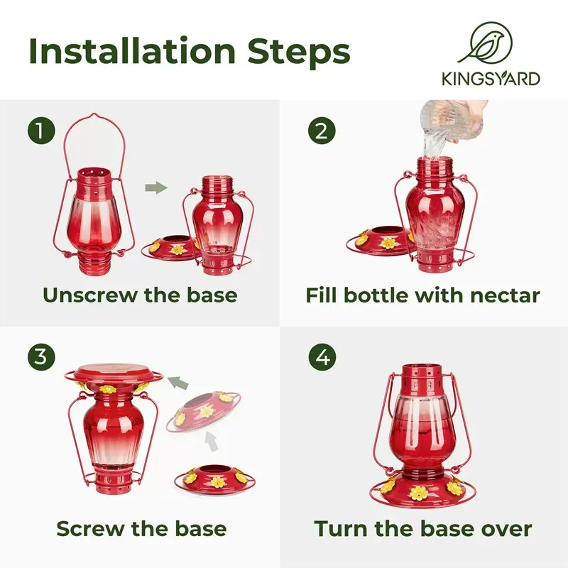 Kingsyard Lamp-shaped Glass Hummingbird Feeder 5