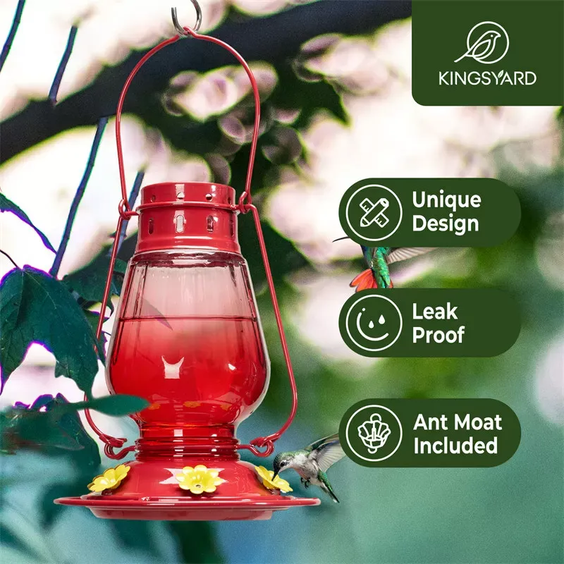 Kingsyard Lamp-shaped Glass Hummingbird Feeder 6