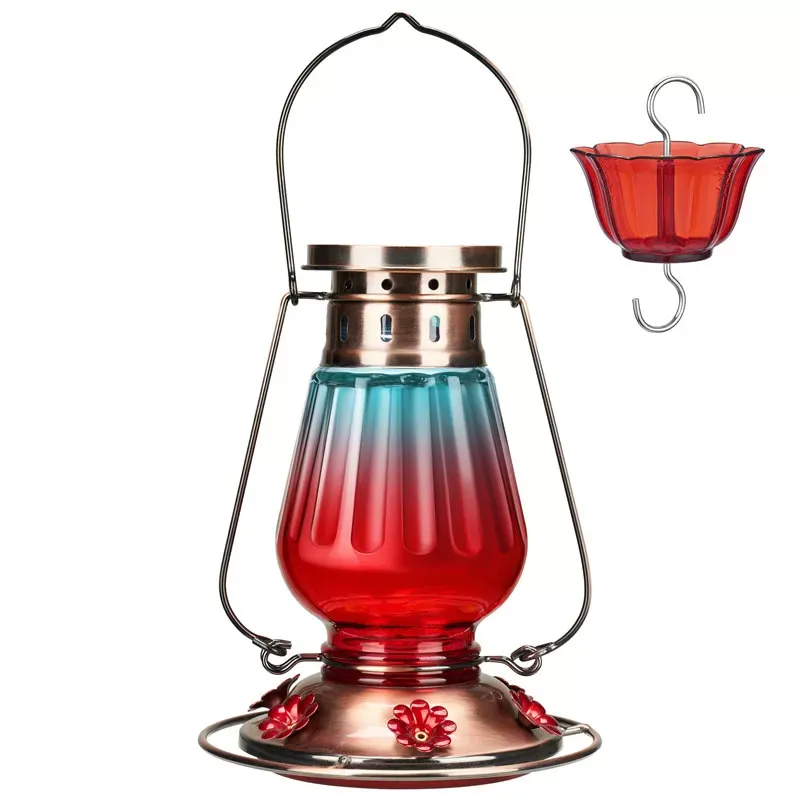 Blue & Red Kingsyard Lamp-shaped Glass Hummingbird Feeder 2