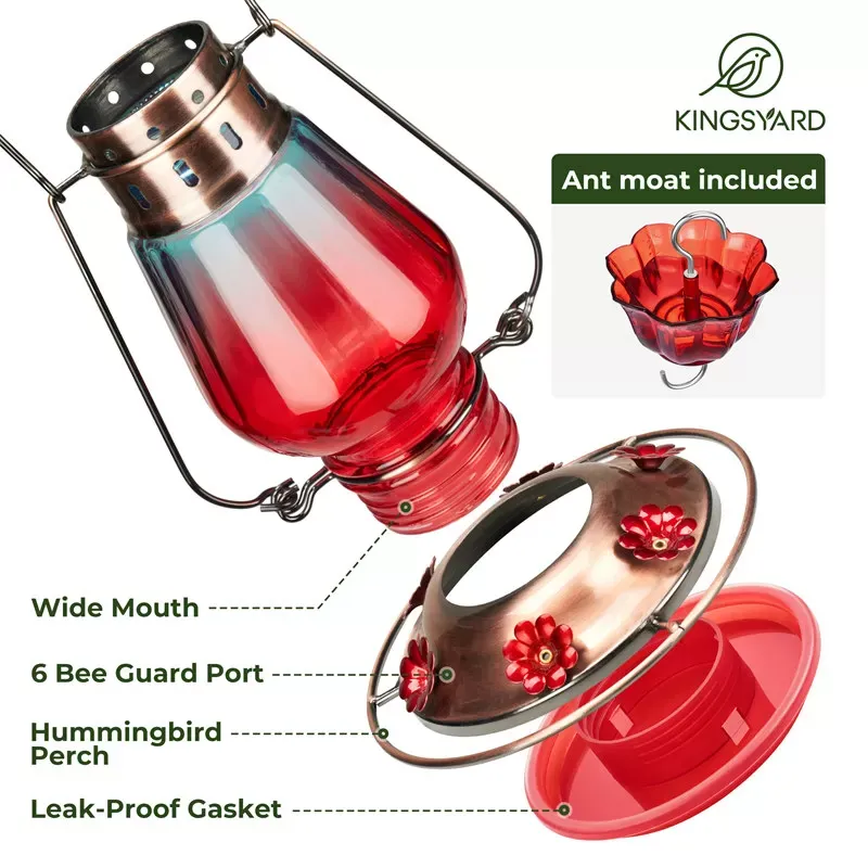 Blue & Red Kingsyard Lamp-shaped Glass Hummingbird Feeder 4