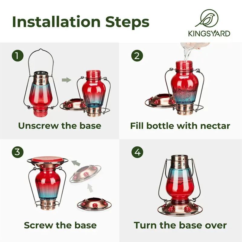 Blue & Red Kingsyard Lamp-shaped Glass Hummingbird Feeder 5