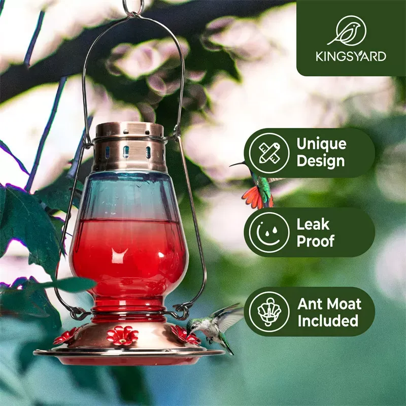 Blue & Red Kingsyard Lamp-shaped Glass Hummingbird Feeder 6