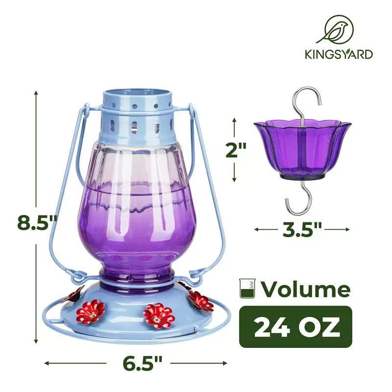 Purple Gradient Kingsyard Lamp-shaped Glass Hummingbird Feeder 3