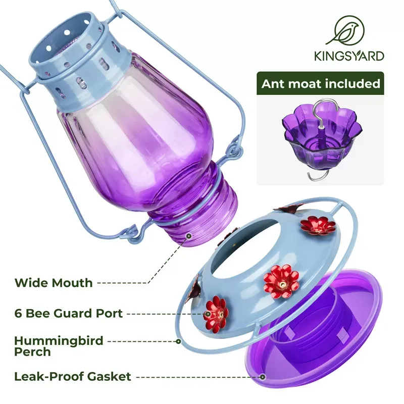 Purple Gradient Kingsyard Lamp-shaped Glass Hummingbird Feeder 4