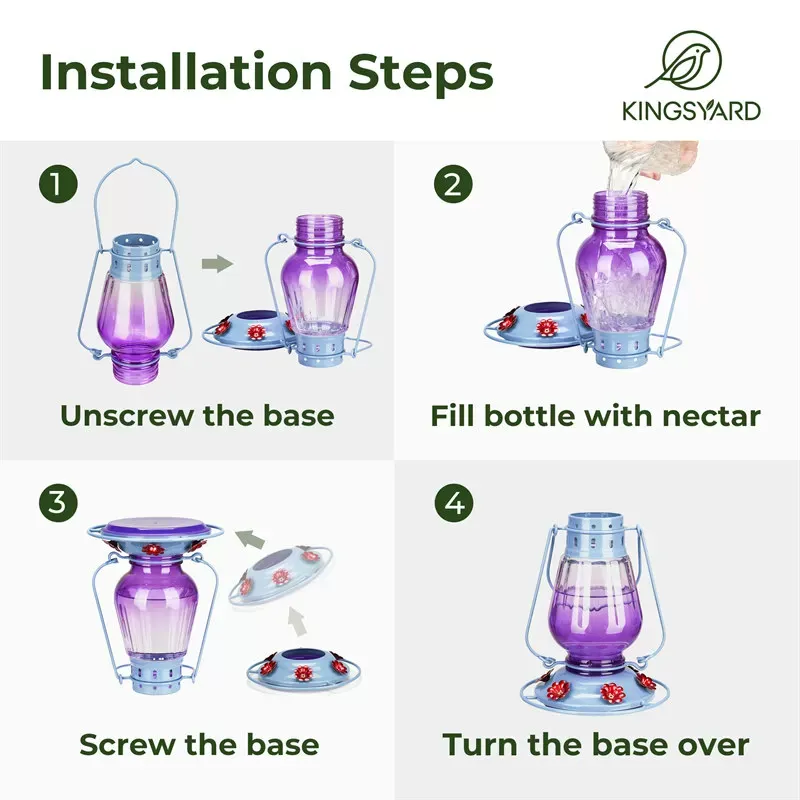 Purple Gradient Kingsyard Lamp-shaped Glass Hummingbird Feeder 5