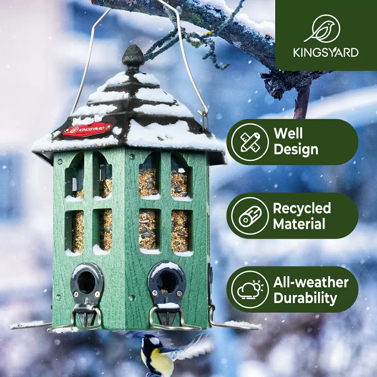 Green Kingsyard Wild Bird Feeder for Outside Hanging 8