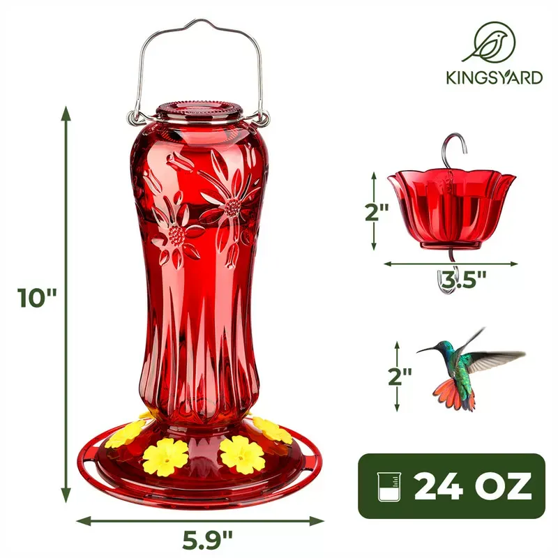 Red Kingsyard 24oz Glass Hummingbird Feeder with Ant Moat 3 Red Kingsyard 24oz Glass Hummingbird Feeder with Ant Moat 3