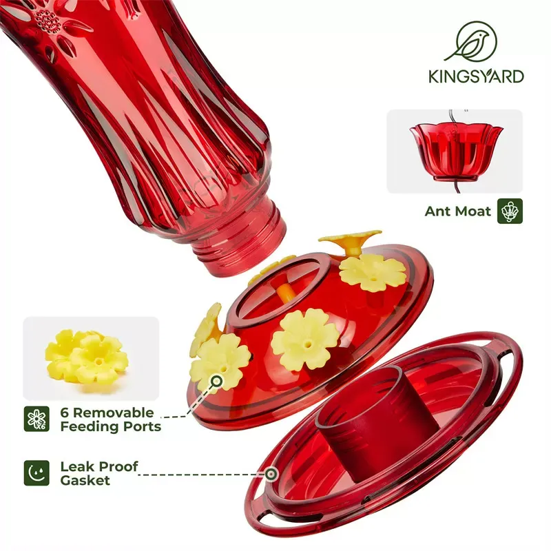 Red Kingsyard 24oz Glass Hummingbird Feeder with Ant Moat 4 Red Kingsyard 24oz Glass Hummingbird Feeder with Ant Moat 4