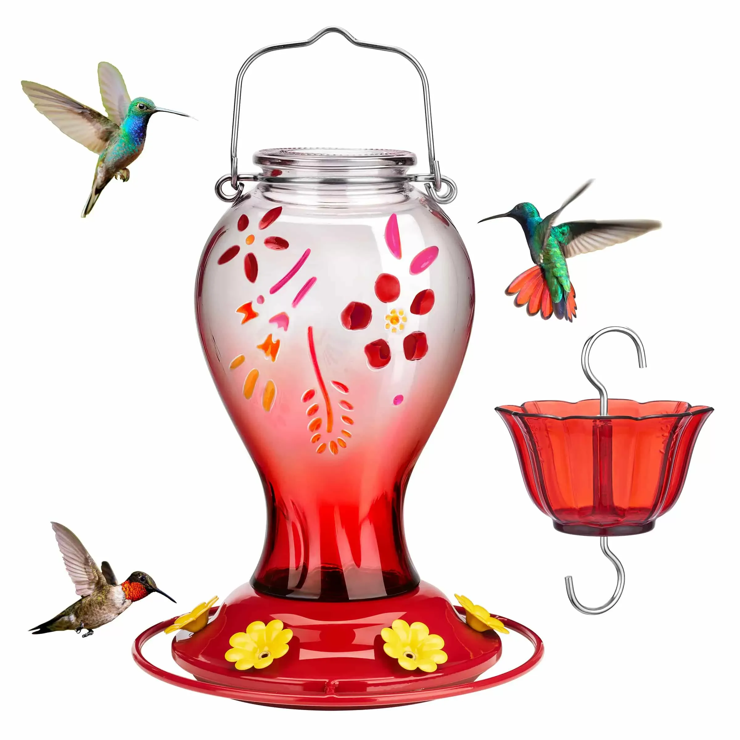 Kingsyard 26oz Leak Proof Glass Hummingbird Feeders with Ant Moat 2