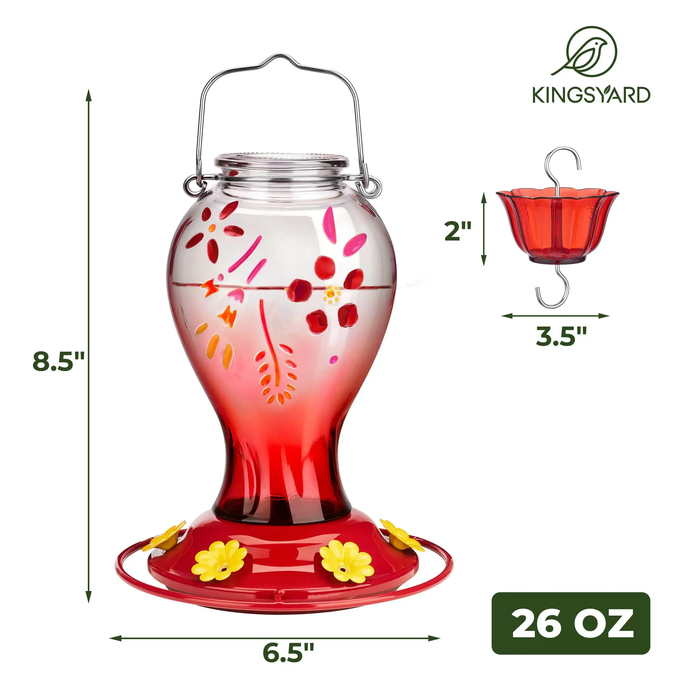 Kingsyard 26oz Leak Proof Glass Hummingbird Feeders with Ant Moat 3
