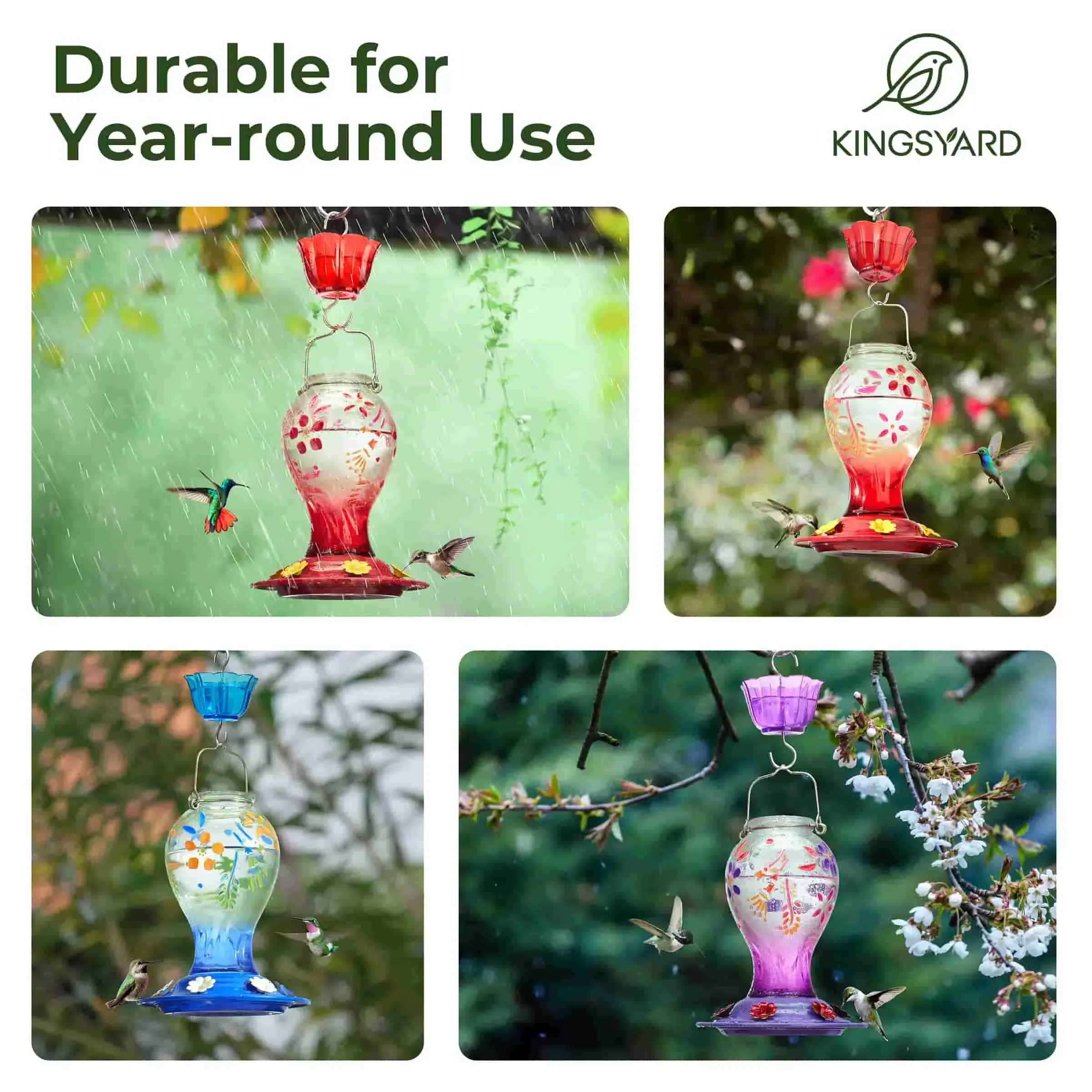 Red Kingsyard 26oz Leak Proof Glass Hummingbird Feeders with Ant Moat 7