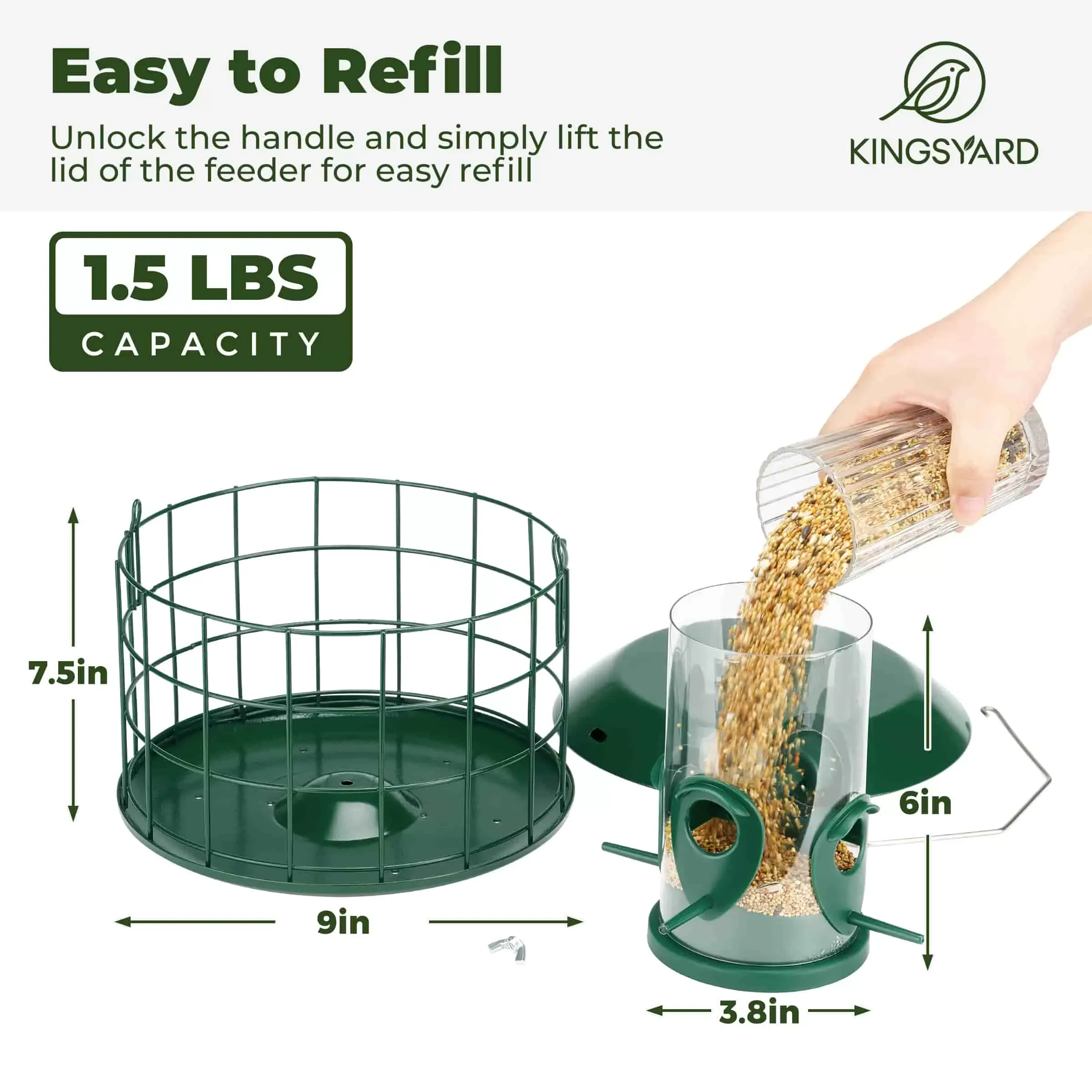 Green Kingsyard Squirrel Proof Caged Tube Bird Feeder 3