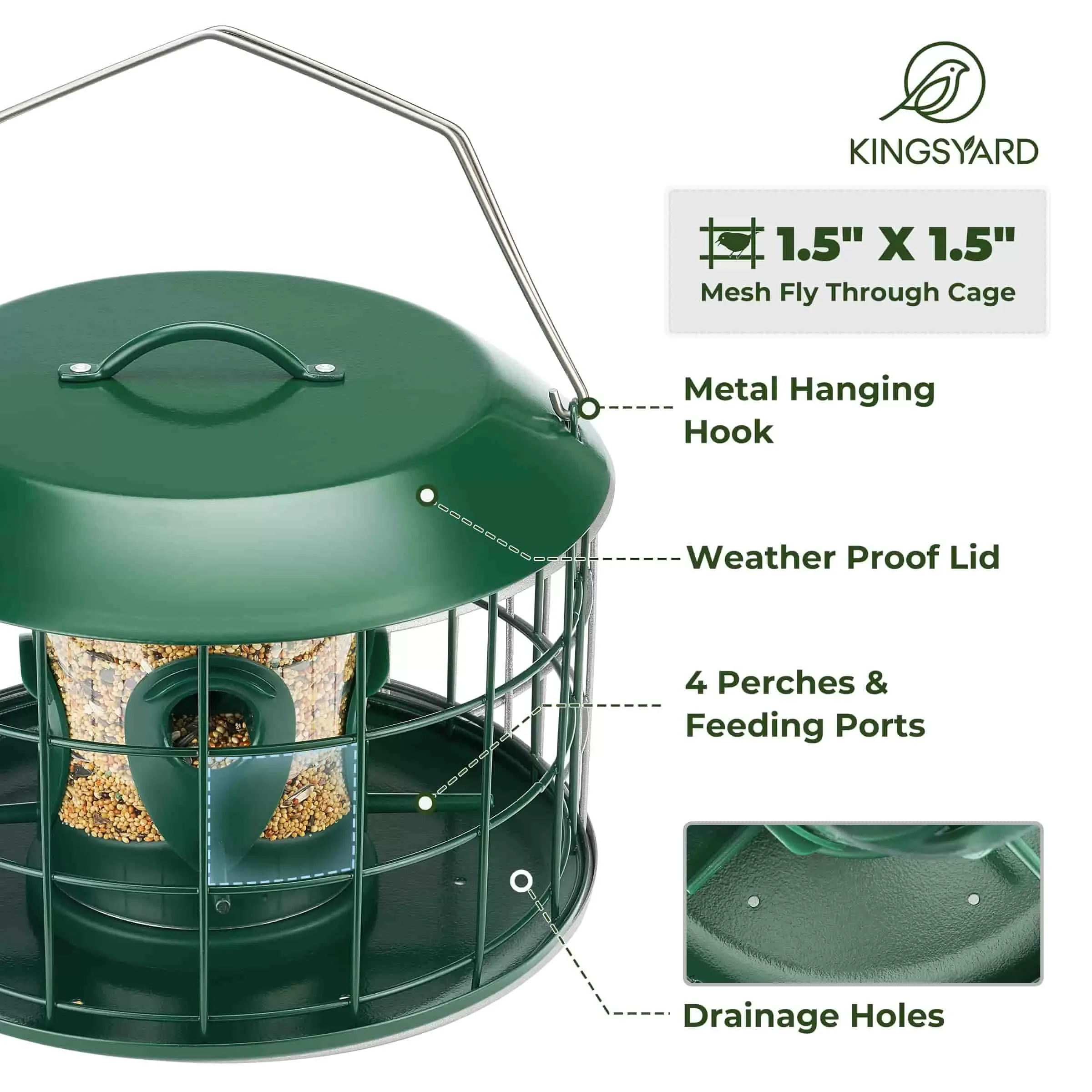 Green Kingsyard Squirrel Proof Caged Tube Bird Feeder 4