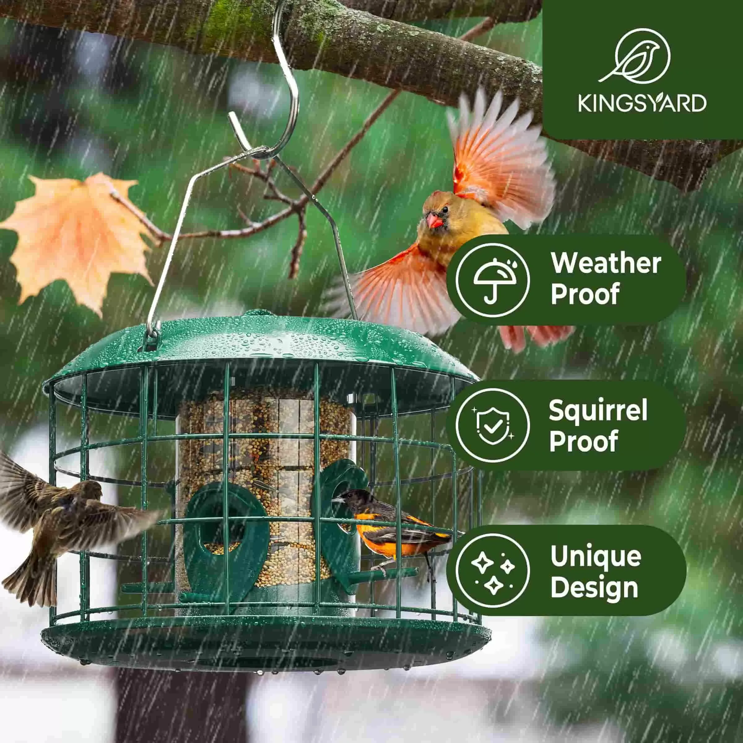 Green Kingsyard Squirrel Proof Caged Tube Bird Feeder 6