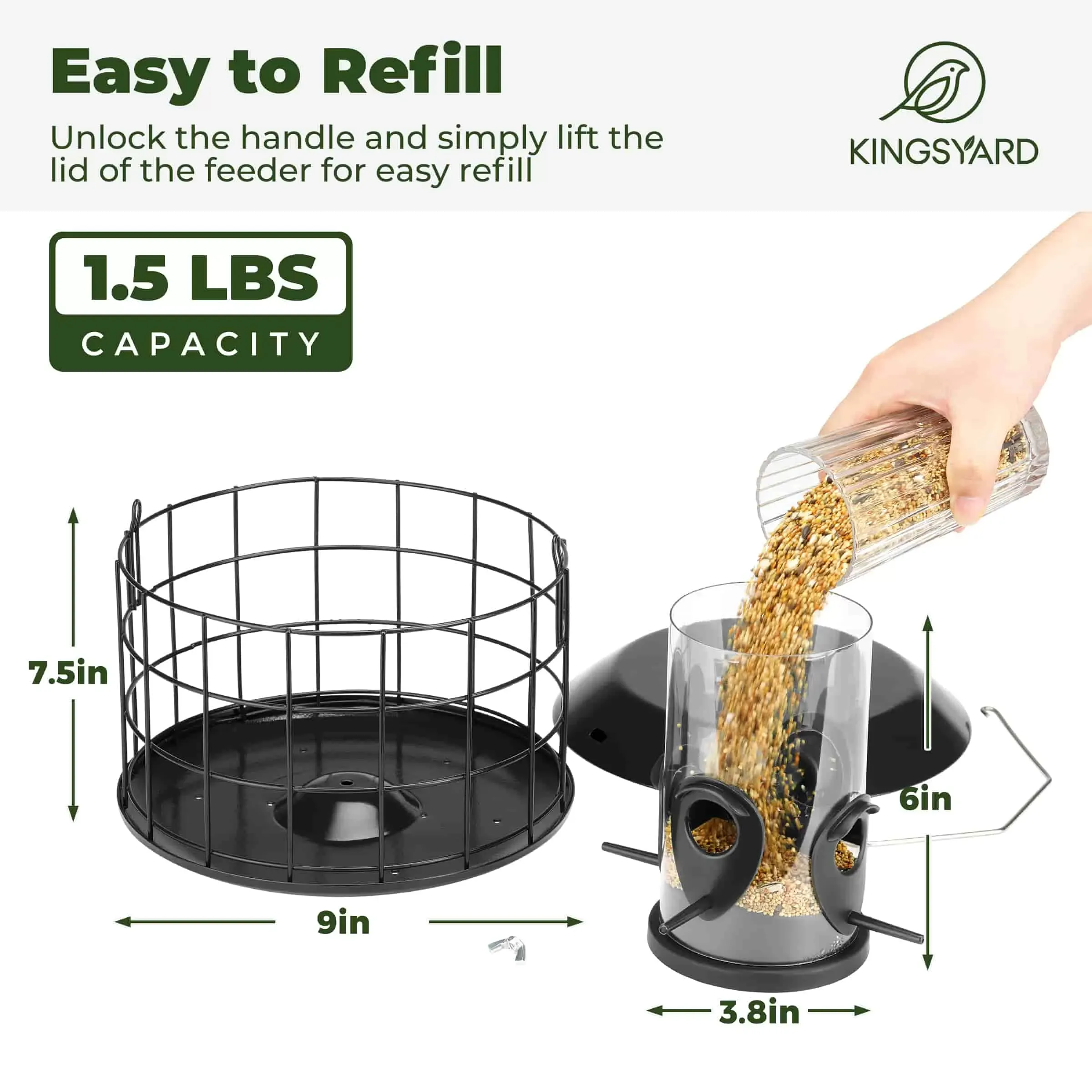 Black Kingsyard Squirrel Proof Caged Tube Bird Feeder 3