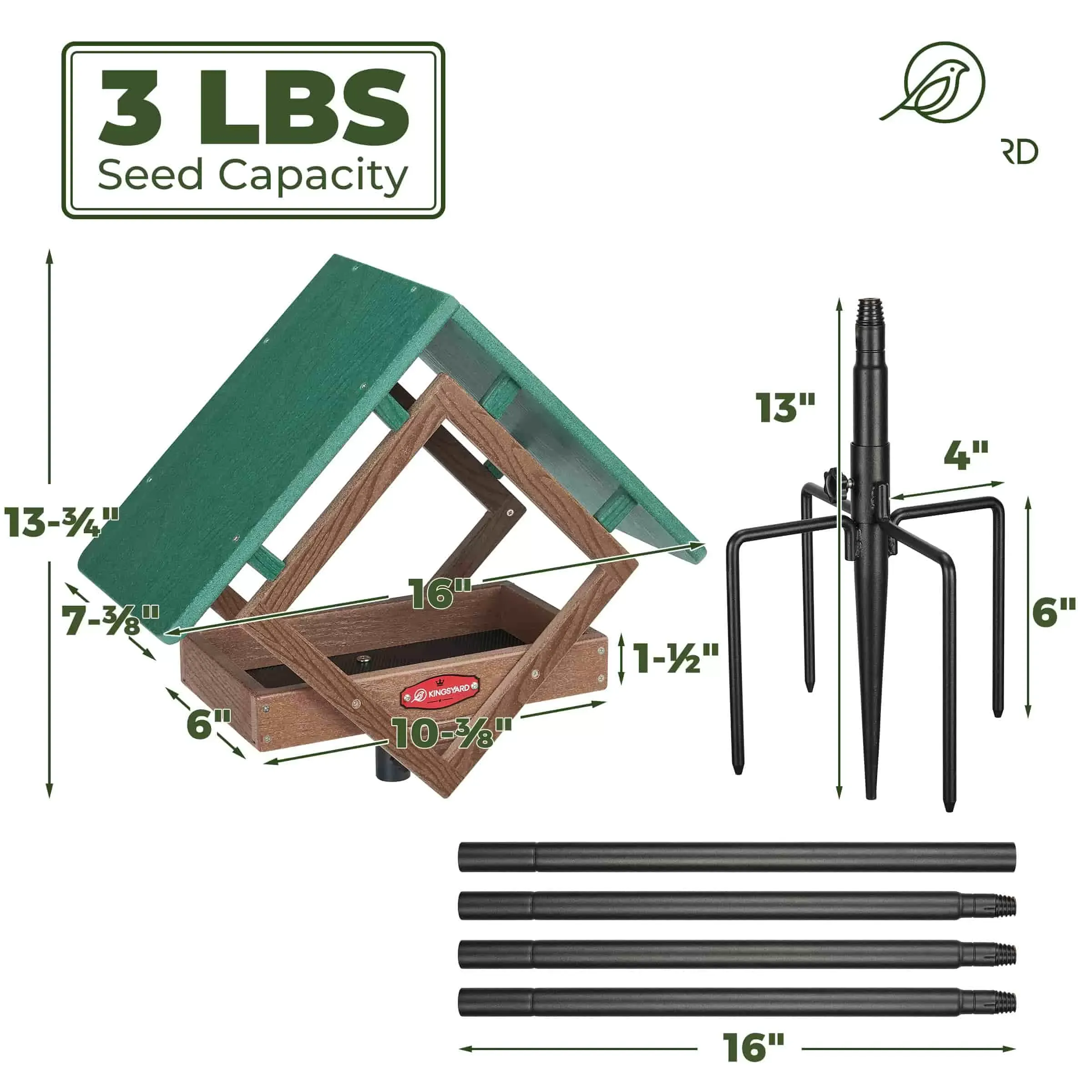 Brown Kingsyard Adjustable Platform Metal Mesh Tray Bird Feeder 3