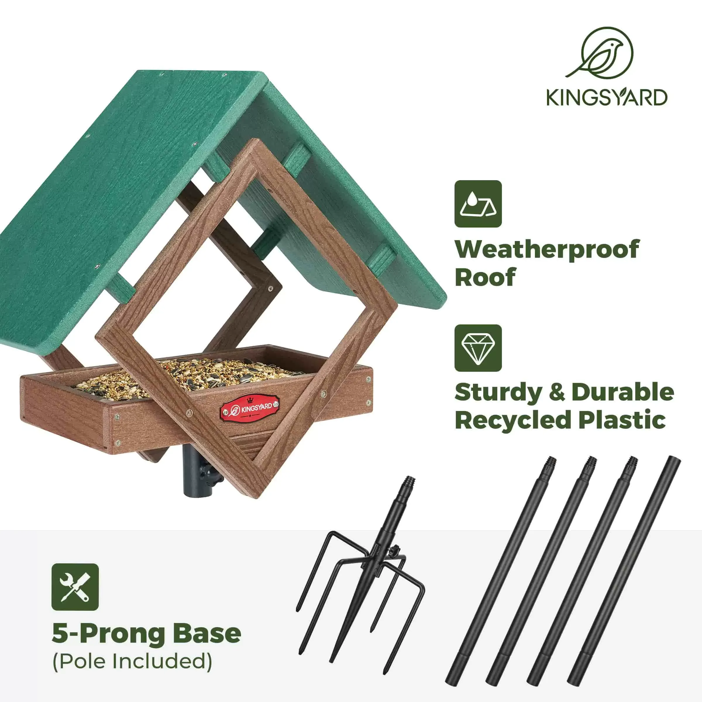 Brown Kingsyard Adjustable Platform Metal Mesh Tray Bird Feeder 4