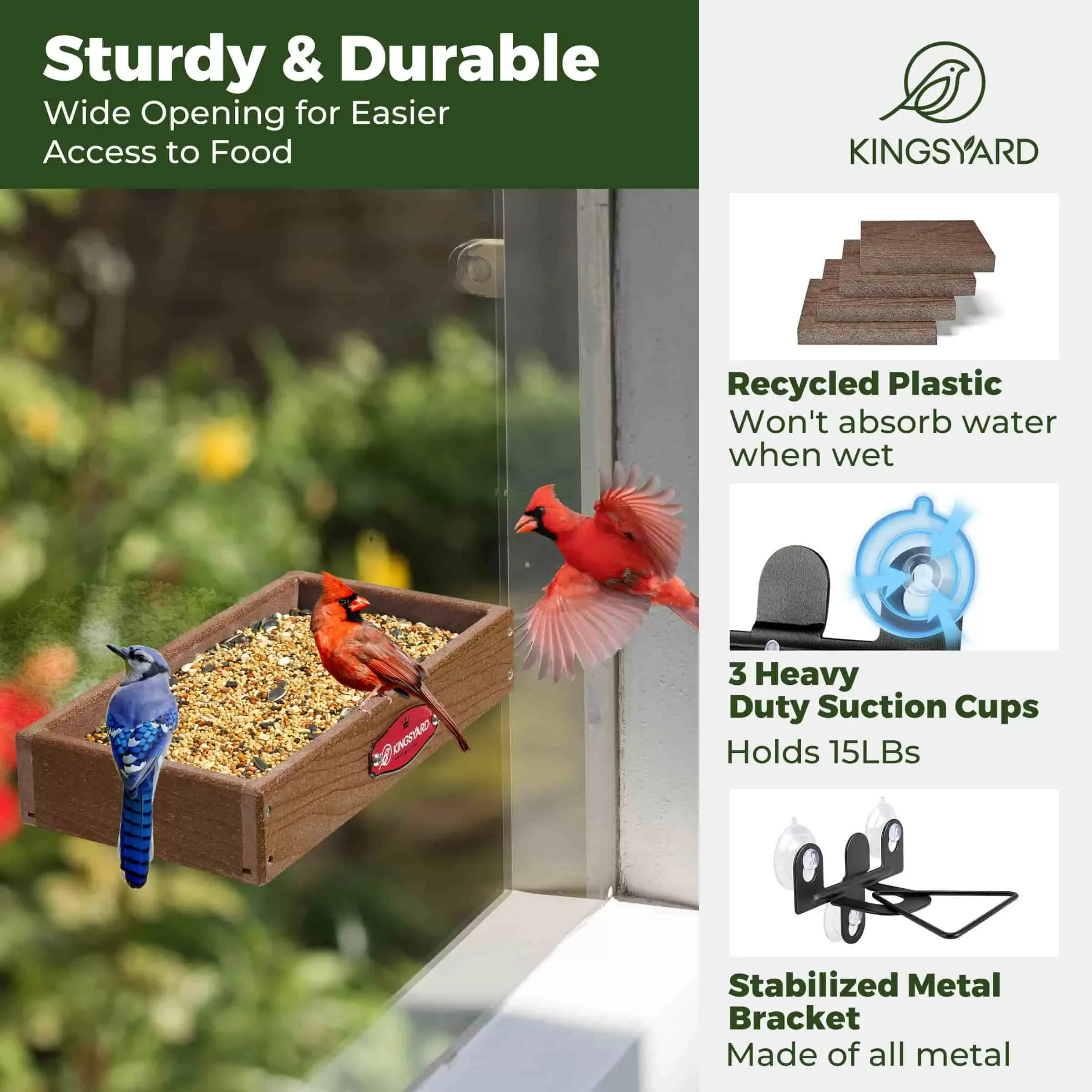 Brown Kingsyard Window Bird Feeder with Triangular Bracket 4