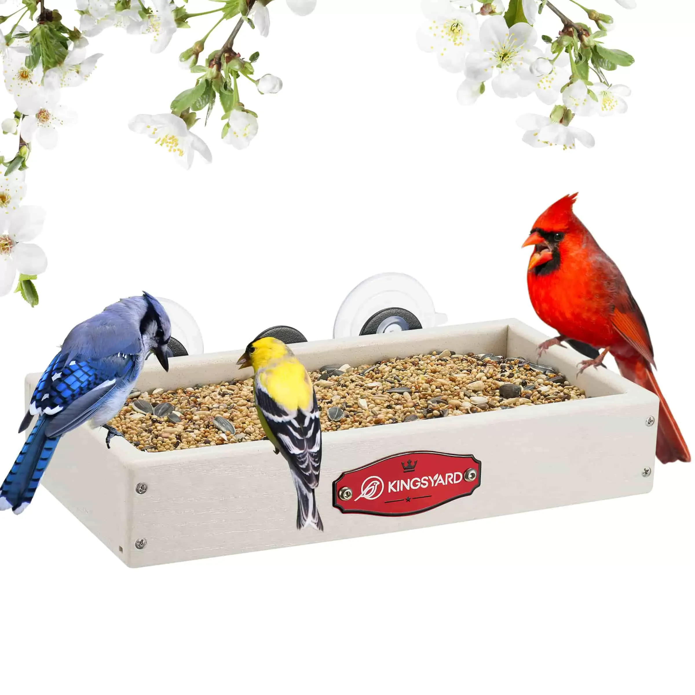 White Kingsyard Window Bird Feeder with Triangular Bracket 2