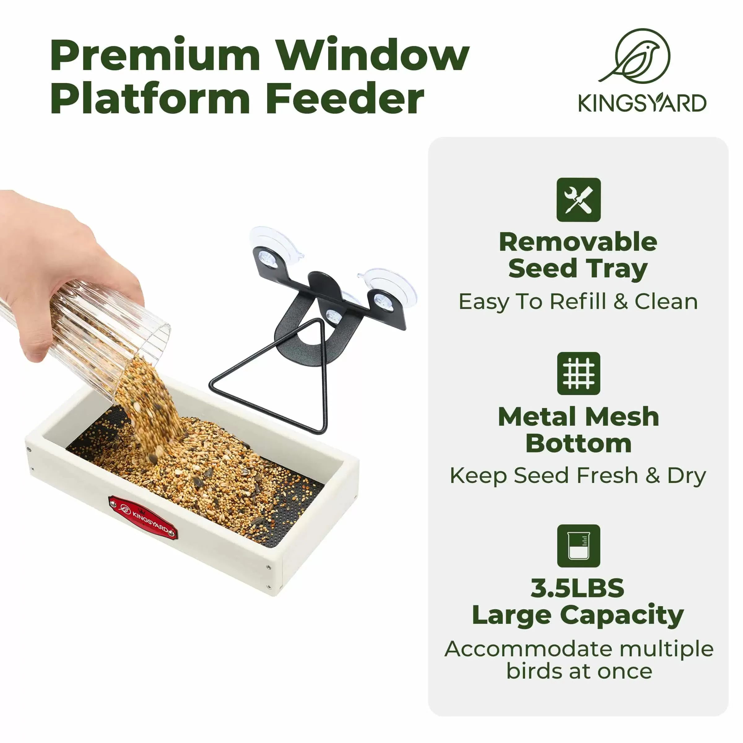 White Kingsyard Window Bird Feeder with Triangular Bracket 3