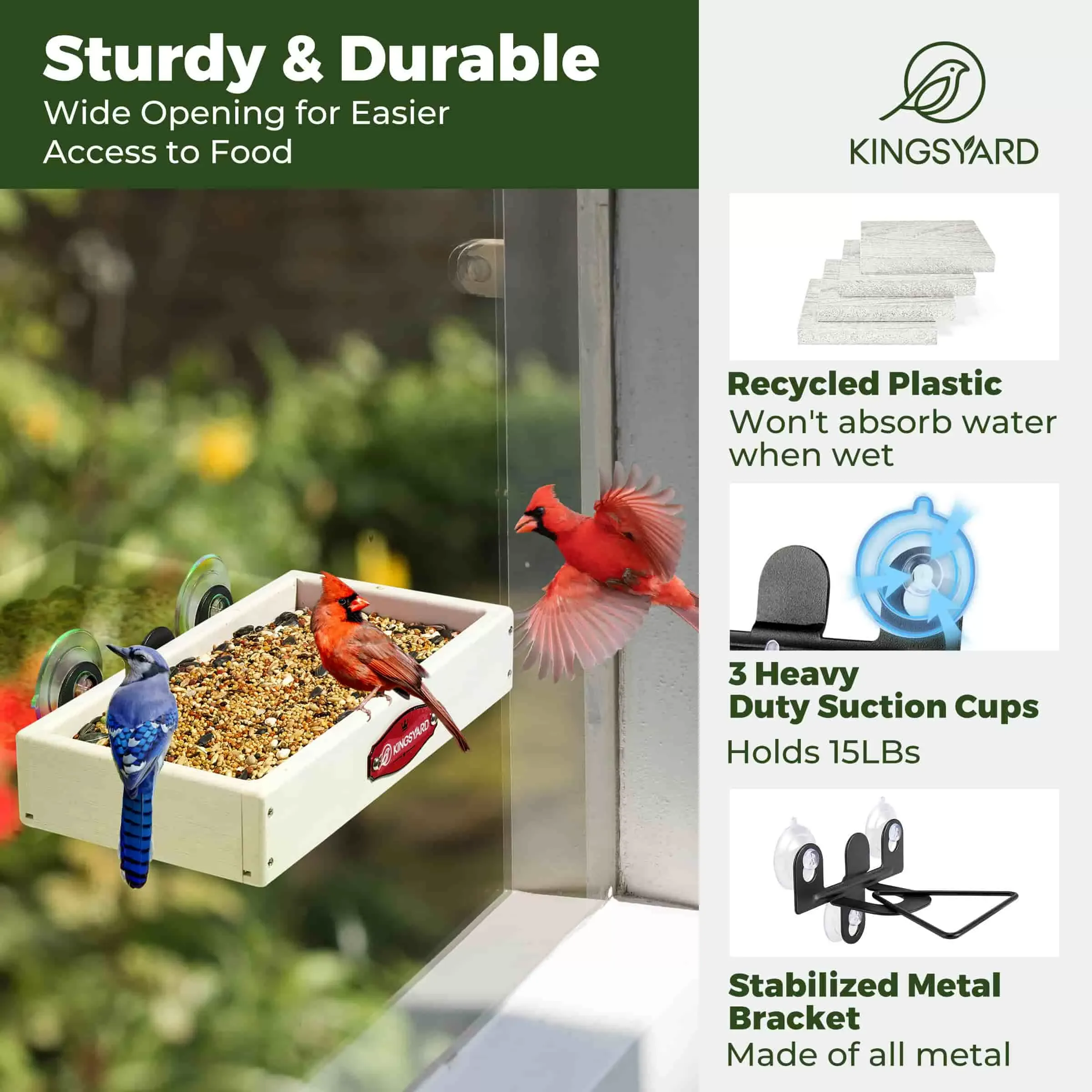 White Kingsyard Window Bird Feeder with Triangular Bracket 4