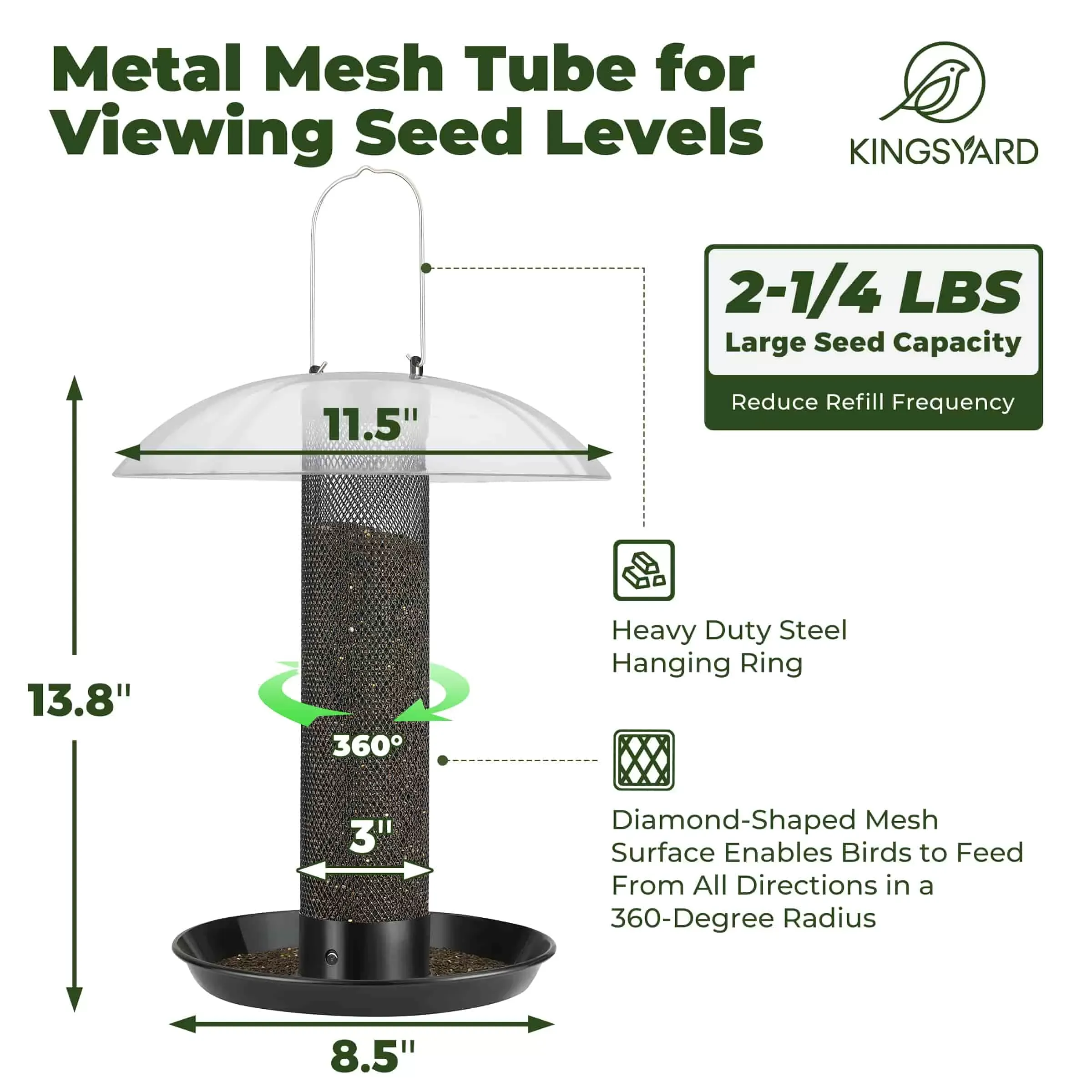 Black Kingsyard Finch Feeder with Weather Dome & Seed Tray 3